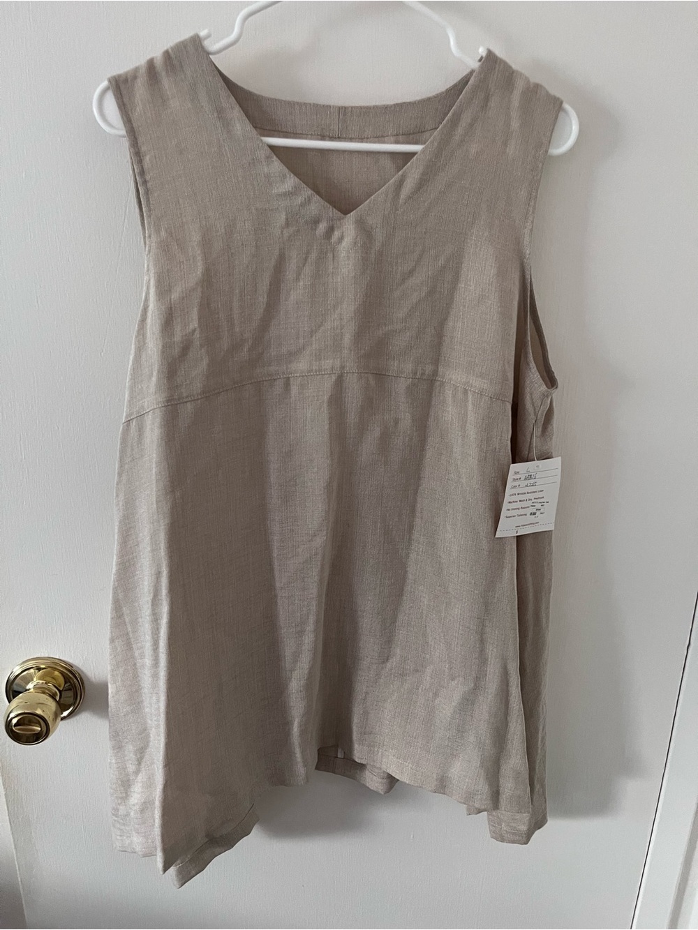 NWT Fridaze Long Hem Tank 100% Linen Pebble Beige Large
